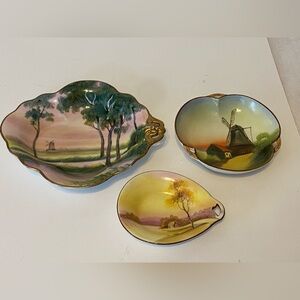 3 Vintage Hand Painted Noritake/ Nippon-Japan Dishes Various Colours Sizes